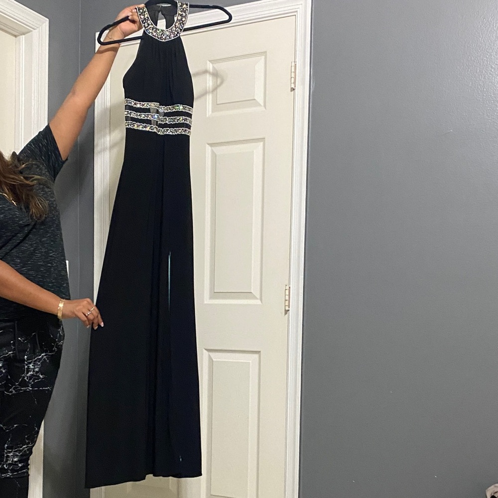 Elegant Black Dress with Embellished Neckline
